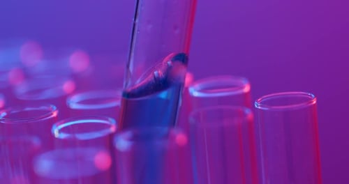 Blue Liquid Test Tube in Laboratory Rack