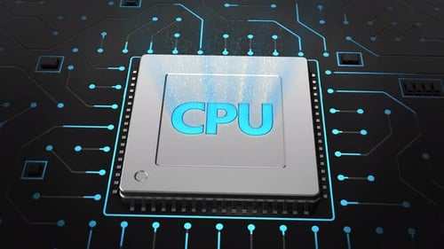 Chip de CPU de renderização 3D em placa de circuito preta
