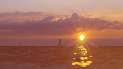 Ocean Sunset With Boats