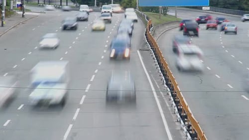 City Traffic at Dusk, Cars Drive Timelapse, Wide Road, Lights