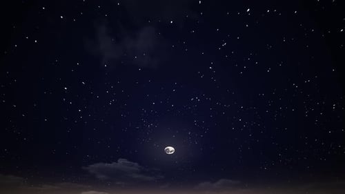 Twinkling Starry Night Sky with Crescent Moon Background