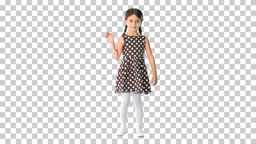 Little girl in polka dot dress dancing, Alpha Channel