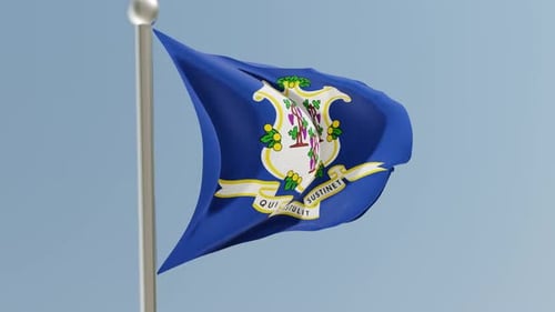 Realistic Connecticut State Flag Waving on Pole