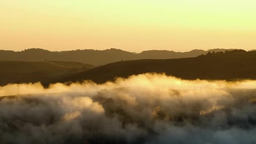 Clouds and Mist in Mountain, High Peaks with Forest, Wonderful Morning Sunrise Natural Landscape