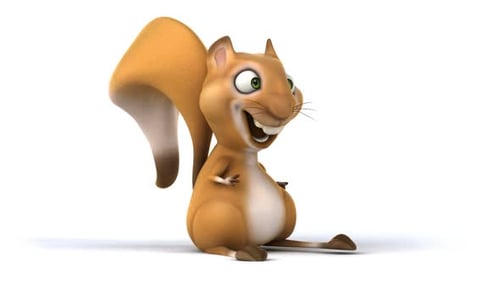 Funny 3D Cartoon Squirrel Character Sitting and Reacting