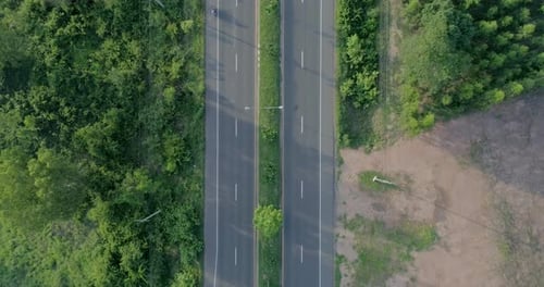 Aerial view country road in forest