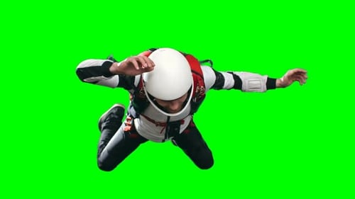 Man Skydiving on Green Screen Background