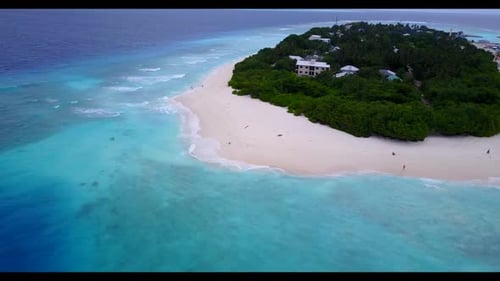 Aerial top down texture of exotic seashore beach vacation by blue sea with white sandy background of