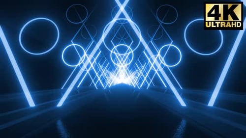 Abstract Neon Glowing Geometric Tunnel Looping Background