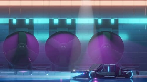 Futuristic Car Driving Loop in Neon Cyberpunk Environment