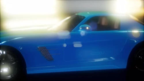 Sleek Blue Sports Car Animation with Dynamic Light Reflections