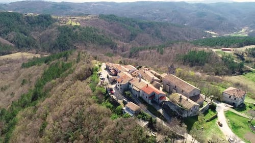Aerial view above of the medieval city of Hum at Istria region, Croatia.