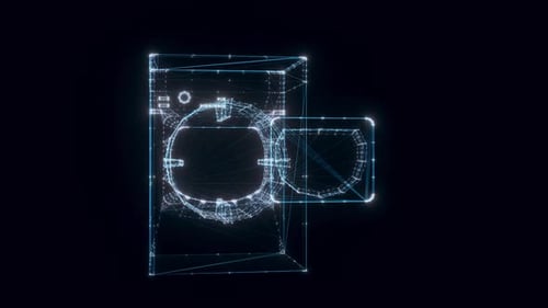 Futuristic Washing Machine Digital Hologram Rotating Animation