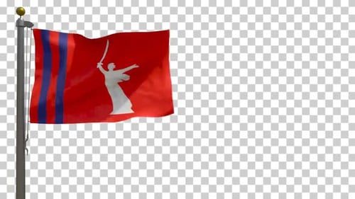 Red Flag with Warrior Statue Silhouette Waving Animation