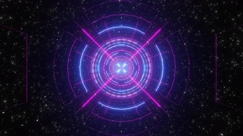 Túnel espacial futurista sin fin con luces de neón