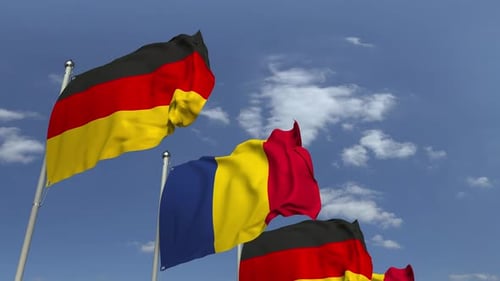 Realistic Waving Flags of Romania and Germany