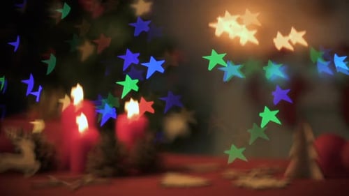 Christmas Decorations with Candles, Tree, Star Confetti