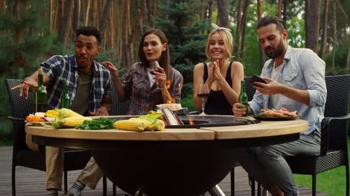 Excited Friends Calling for Dog Outdoors