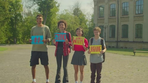 Diverse Young Multicultural People Protesting Against War in Ukraine