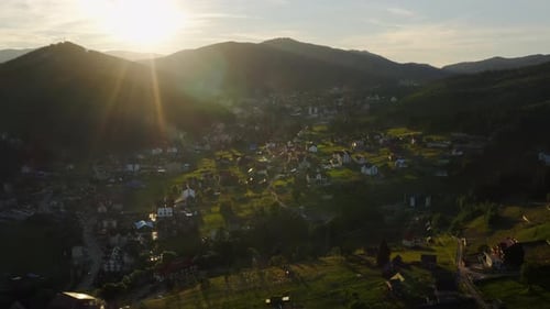 Scenic Aerial View of the Village of Polyanytsya Ukraine