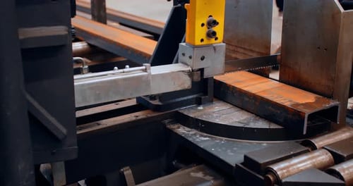 Big Piece of Metal Is Moving Under the Metal Cutting Machine,