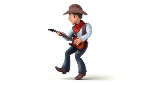 Animated 3D Cowboy Character Playing Electric Guitar and Dancing