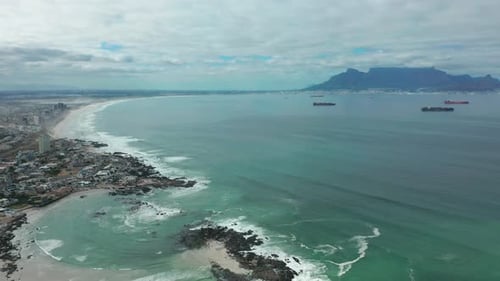 Flight Over Bigbay Beach Towards Cape Town South Africa and Table Mountain