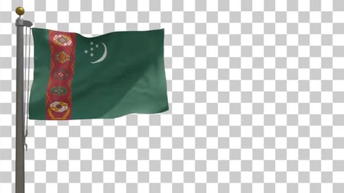3D Turkmenistan Flag Waving on Pole