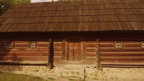 Close Up Door of an Ancient Medieval Wooden Log House