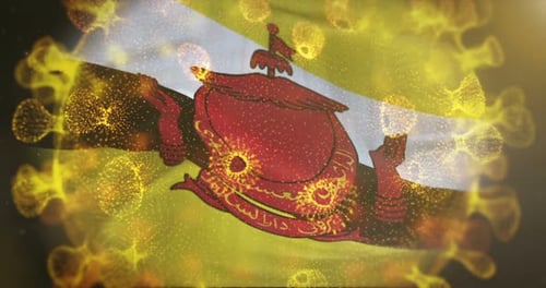 Brunei Flag With Coronavirus Microbe Centered