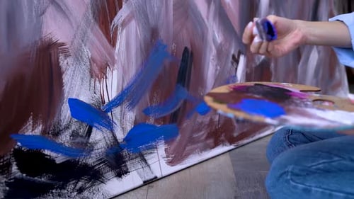 Artist Painting Abstract Art on Canvas