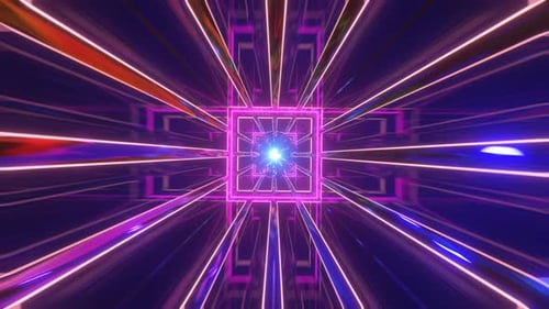 3d Render Flying Through a Tunnel Consisting of Geometric Cubes