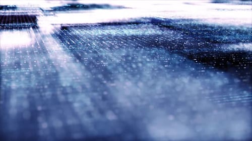Futuristic Digital Grid Background with Flowing Data Particles