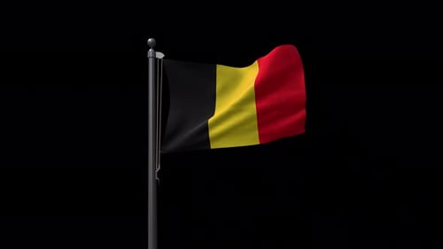 Belgium Flag Waving in Wind on Black Background