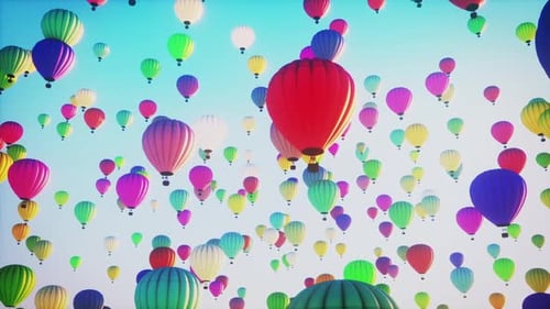 Vibrant Hot Air Balloons Soaring Up in a Bright Blue Sky