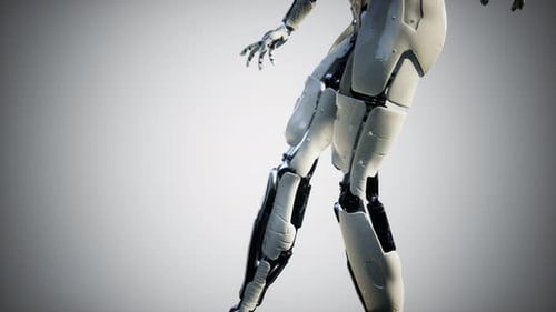 Futuristic Female Robot Cyborg Posing on a White Background