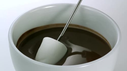 Marshmallow Dipped in Hot Melted Chocolate