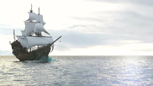 Animated 3D Sailing Ship Traversing an Ocean Scene