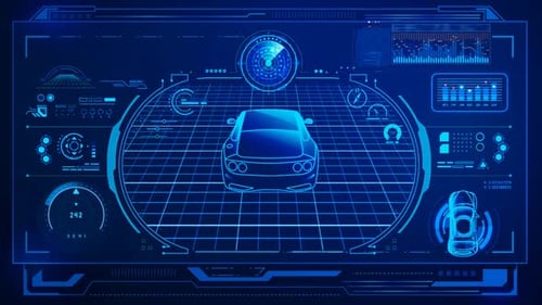 Futuristic Car HUD Display with Digital Interface and Data