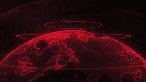 spinning red planet earth on a black background