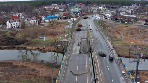 Top view of the road and the destroyed equipment of the Russian invaders.