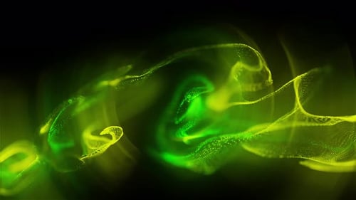 Abstract Green and Yellow Fluid Particles Flowing Background