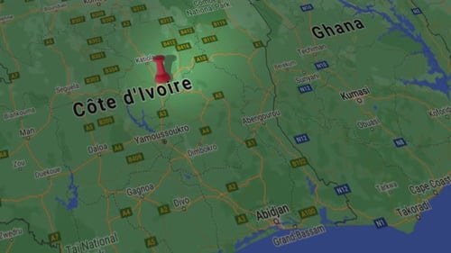 Animated Map Pin Dropping on Côte d'Ivoire