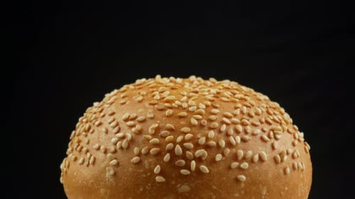 Close-Up of a Hamburger Bun with Sesame Seeds