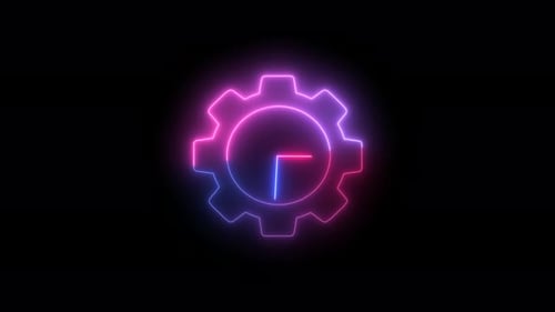 Neon Gear and Clock Time Settings Animation Loop