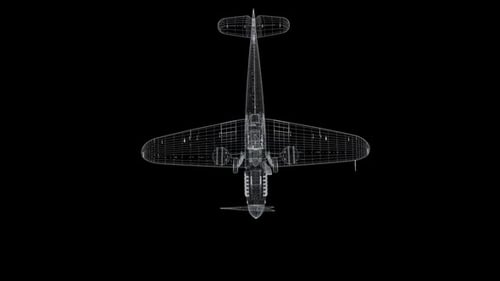 Rotating Holographic Wireframe Fighter Jet Blueprint Model