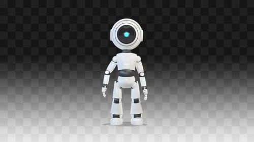 3D White Robot Waving Hello Animation