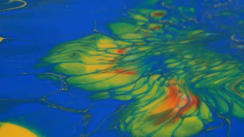 Abstract Paint Swirls in Blue, Green, and Yellow