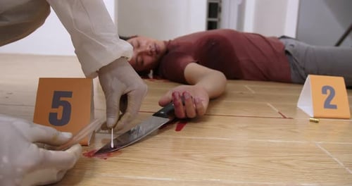 Crime Scene Investigation with Body on Floor