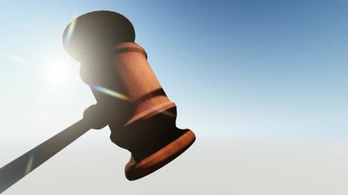3D Animated Gavel Striking Sound Block with Light Flare